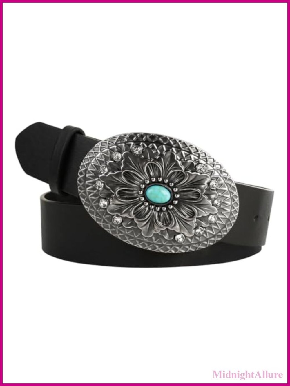 Western Belt Vegan Leather Turquoise Buckle Rhinestone Cowgirl
